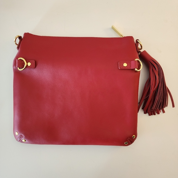 JOY & IMAN Red Genuine Leather Clutch Tassel Detail EUC - Picture 3 of 14